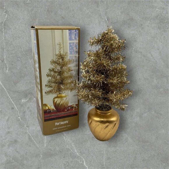 Pier 1 Imports Mini 18 Inch Gold Ornament Tree in Original Packaging Vintage - Picture 3 of 11